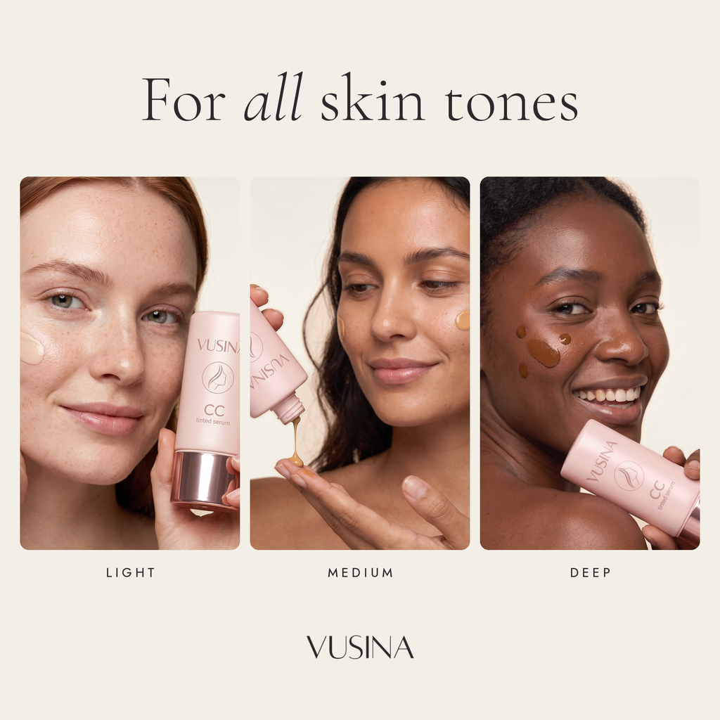 Three shades on different skin tones
